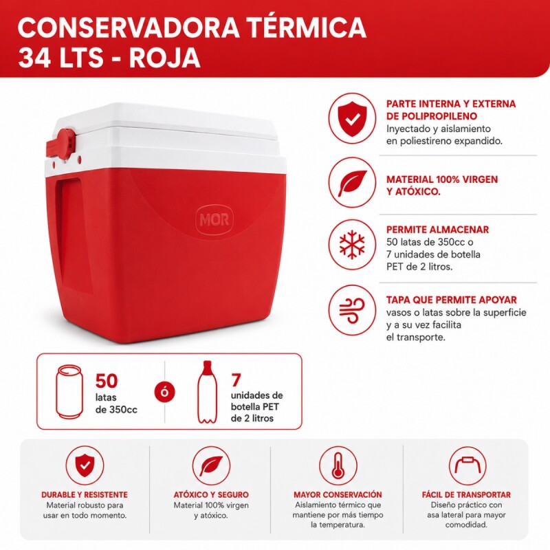 Conservadora térmica 34 lts ROJO