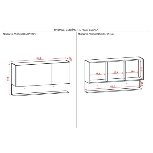 Modulo Aereo Para Cocina Tres Puertas De 120 cms. FREIJO Y GRIS