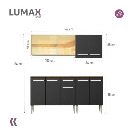 Mueble de cocina completo 169cm rústico Negro