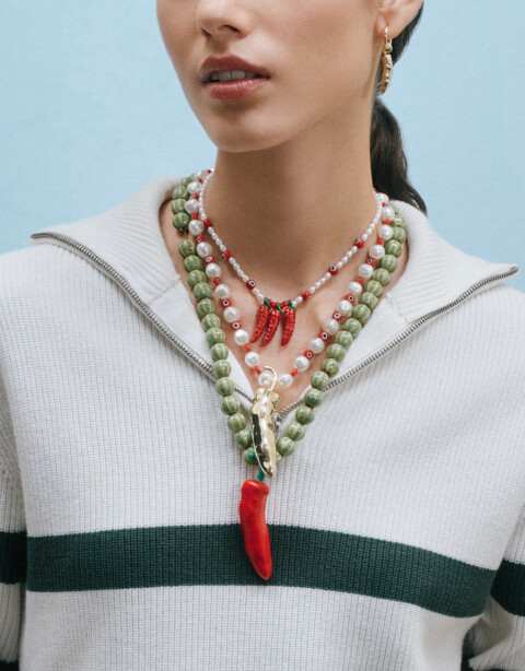 Collares Cortos Perla Collar Corto De Perlas Y Pimiento - Combinacion Multicolor
