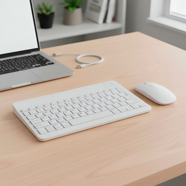 Teclado + Mouse Inalambricos Bluetooth Ultra Finos Elegantes Color Blanco