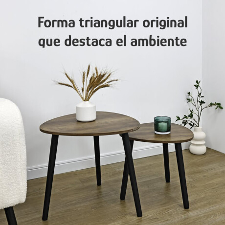 Set x2 Mesas Auxiliares Triangulares Anidables Madera Retro Marrón Oscuro
