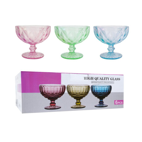 Set de 6 copas para helado de vidrio labrado Set de 6 copas para helado de vidrio labrado
