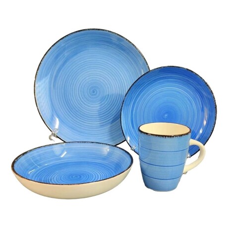 Juego Vajilla Cerámica 16P Platos Llanos Hondos Tazas 385ml Azul