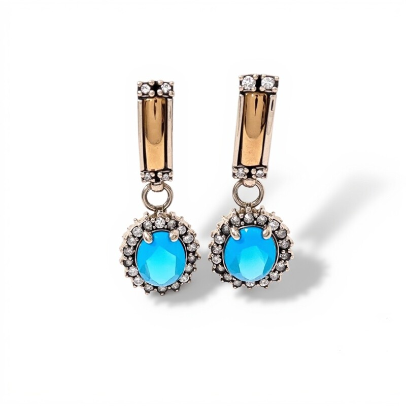 Caravanas Colgante Halo-Plata y oro-Topacio azul y Zirconia-CA5030 conpiedra