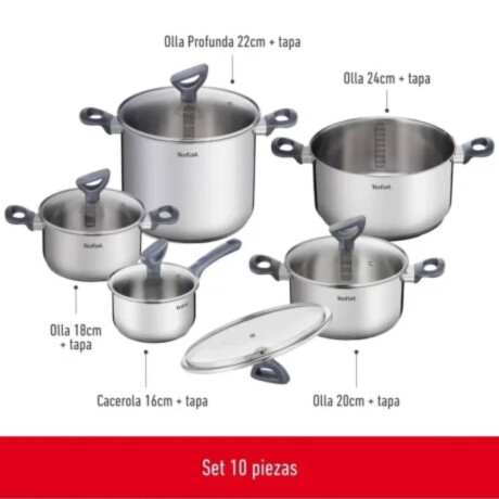 Batería 10 Piezas Tefal Daily-Cook Color Plateado Acero Inoxidable Color Plateado Acero Inoxidable