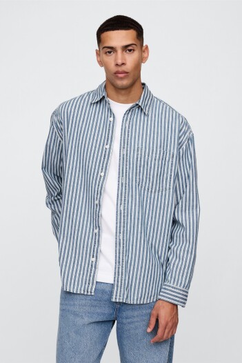 Camisa De Jean A Rayas Hombre Blue Variegated Stripe