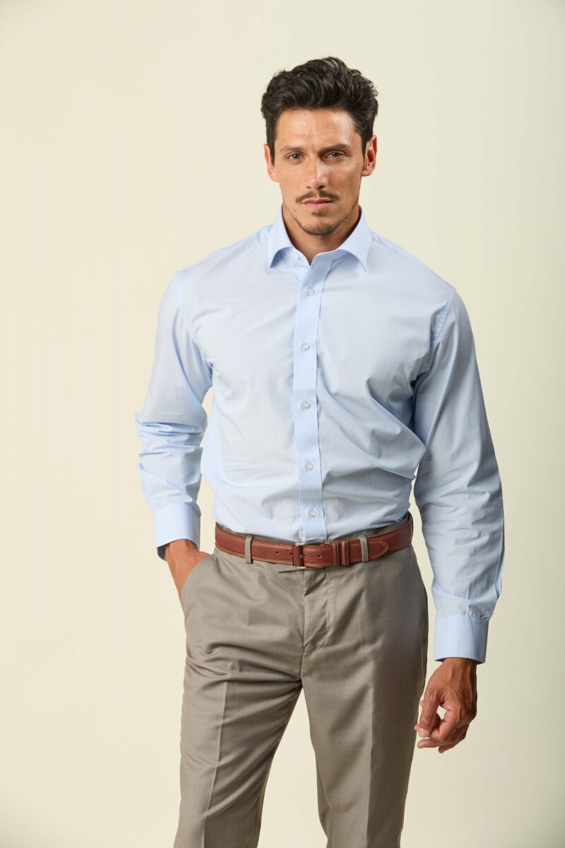 Camisa Verelli Vestir Algodón Manga Larga - Celeste 