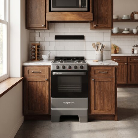 COCINA A GAS HOGARON GALWAY Cocina A Gas HOGARON Galway 4 Hornallas Mesa Acero Inoxidable, Horno 50L Limpia Fácil Y Encendido Manual - Titanium