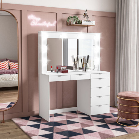 TOCADOR LAS VEGAS CON ESPEJO, 7 CAJONES Y PORTA LÁMPARAS BLANCO