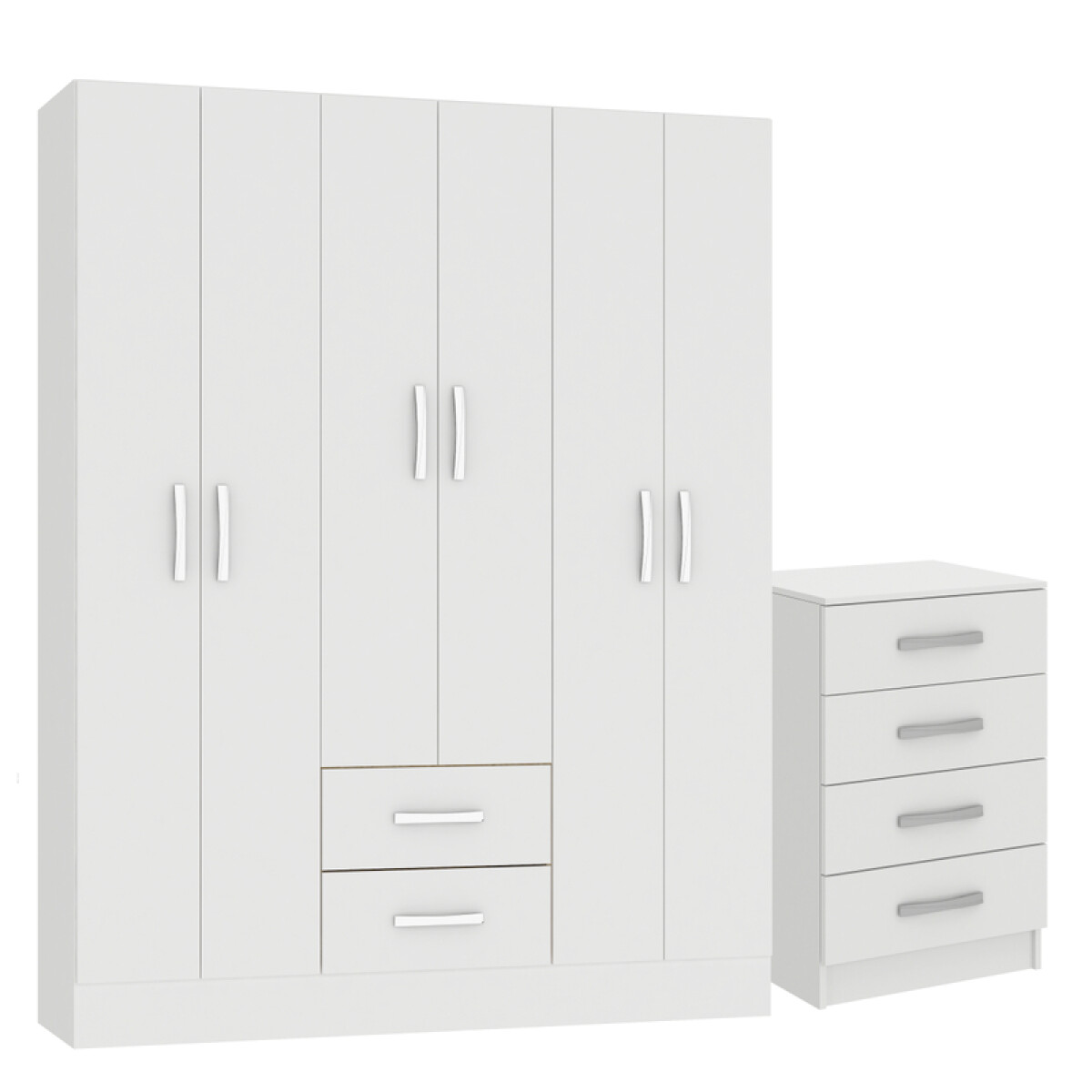 Combo Ropero 6 Puertas Con Perchero Y Cajonera 4 Cajones - Blanco 