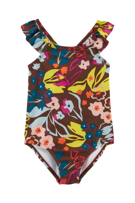 Traje de baño una pieza con protección UPF 50+ y diseño floral 0
