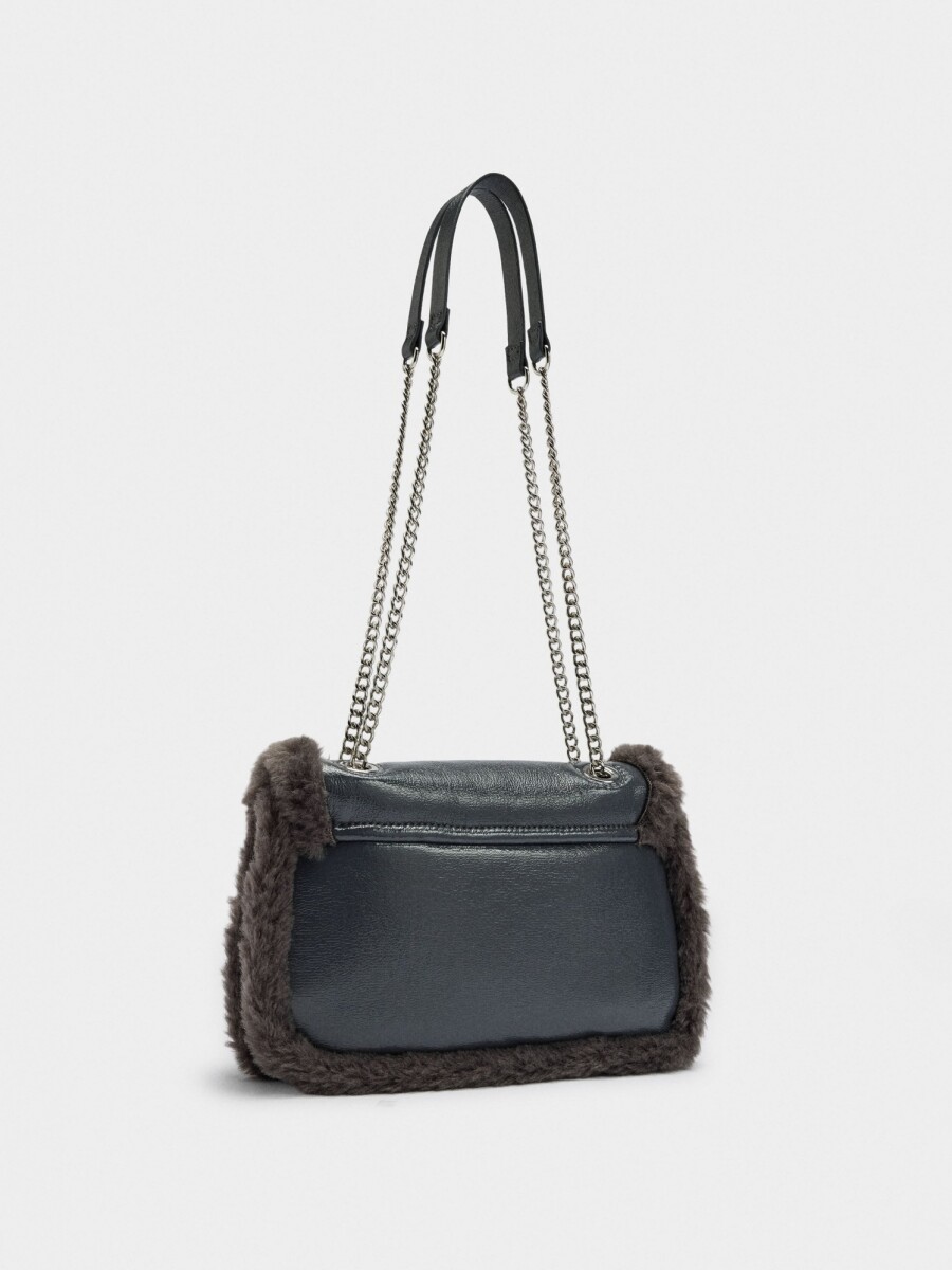Bolso De Hombro Bordes Efecto Pelo gris