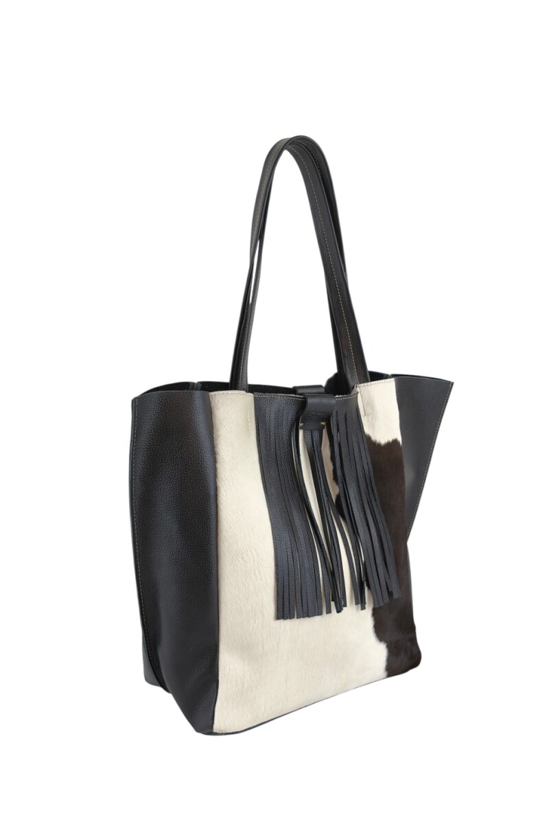 Tote Bag de cuero con pelo Negro