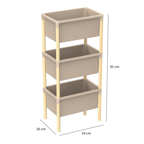 Estantería Organizadora Rack 3 Cajones 95x26x39Cm Madera PP Beige