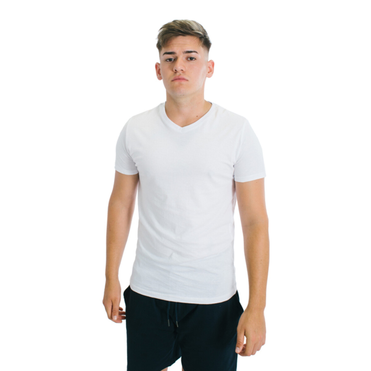 Muvem Men Plain V Neck T-Shirt - Blanco 