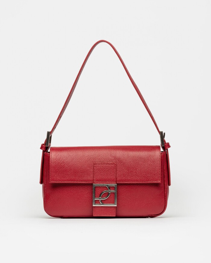 Cartera al hombro Signature en cuero graneado Rojo