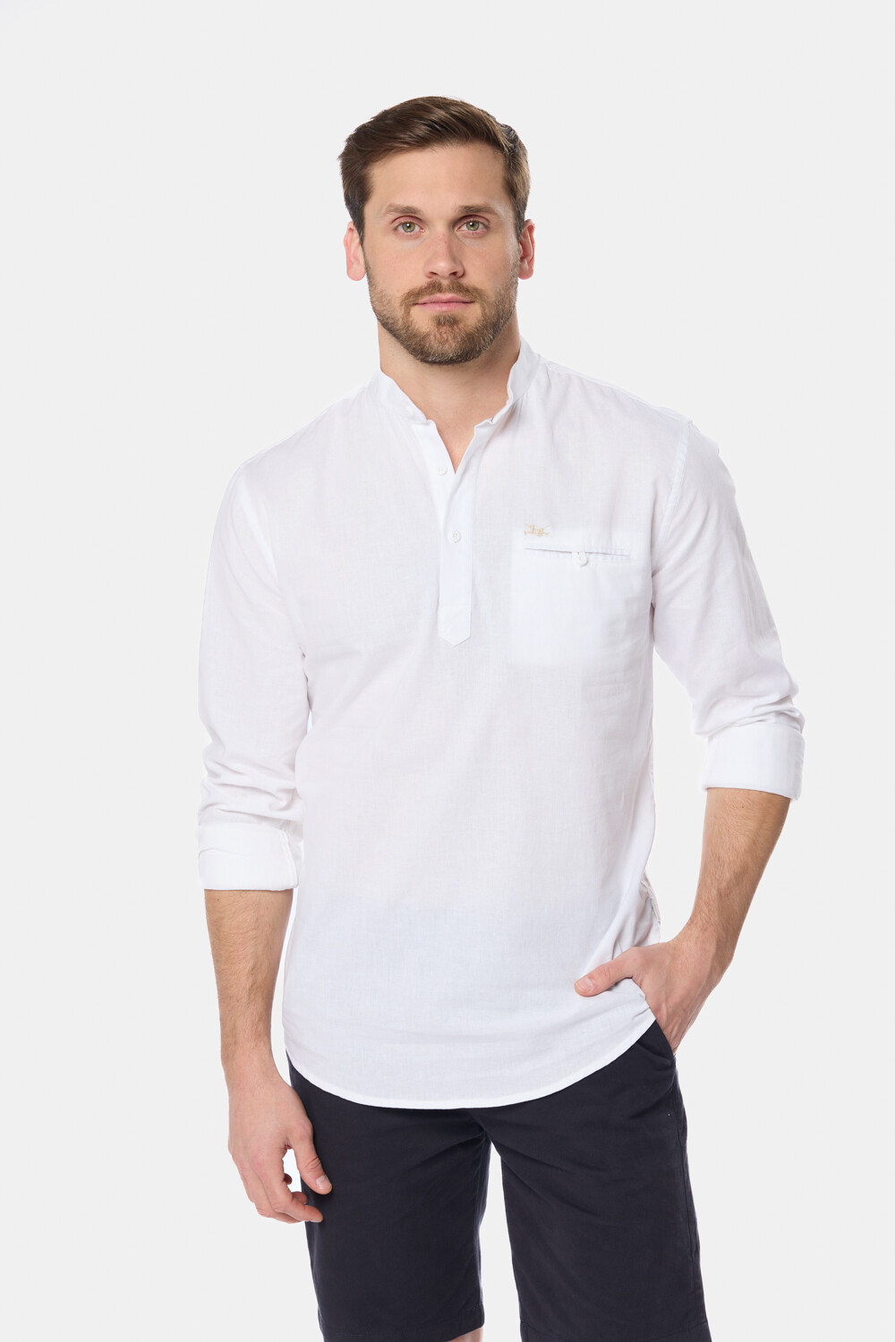 CAMISA DE LINO CUELLO MAO Blanco