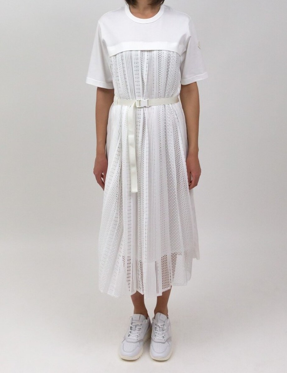 Vestido de algodón con malla plisada - Blanco 