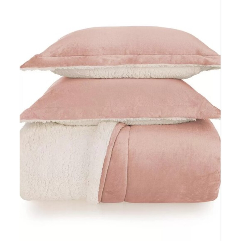 Acolchado Terciopelo y Corderito KARSTEN c/porta Almohada QUEEN Sonata Rosa con Natural
