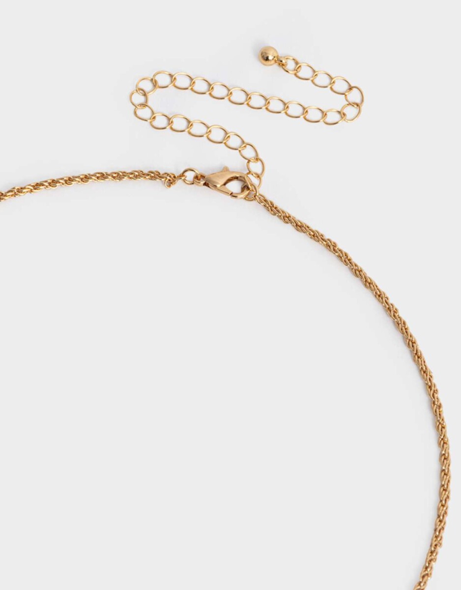 Set De Cadena Con Relicario Y Piedras - Dorado 