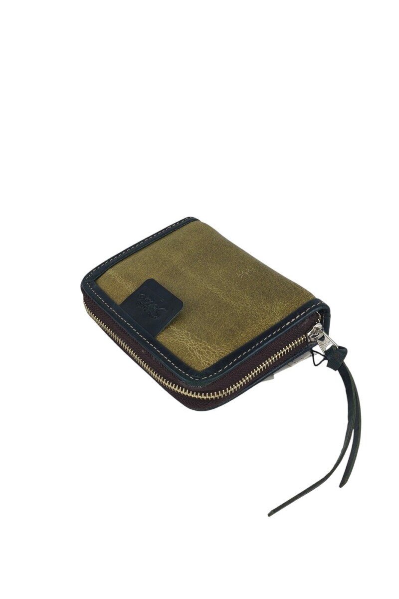 Monedero de Cuero Genuino con Cierre de Cremallera Segura y Organizador Interior verde