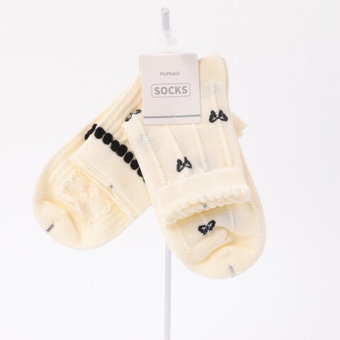 CALCETINES MINI CREW DE MUJER CON LAZO Y ENCAJE (2 PARES/BLANCO) CALCETINES MINI CREW DE MUJER CON LAZO Y ENCAJE (2 PARES/BLANCO)