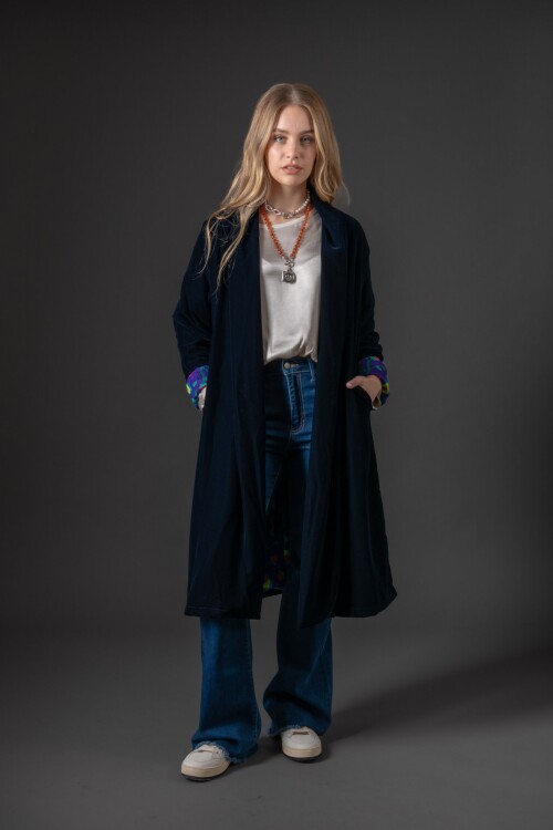 Kimono Velvet liso Azul Marino