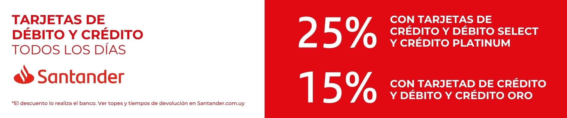 Descuento Tarjetas Credito y debito santander todos los días