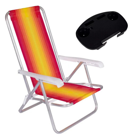 Copia - COMBO Silla Reclinable 4 Posiciones Aluminio 2103-VERDEAGUA/VIOLETA + Mesa portable para silla de playa negra 1212300246 Rojo/amarillo