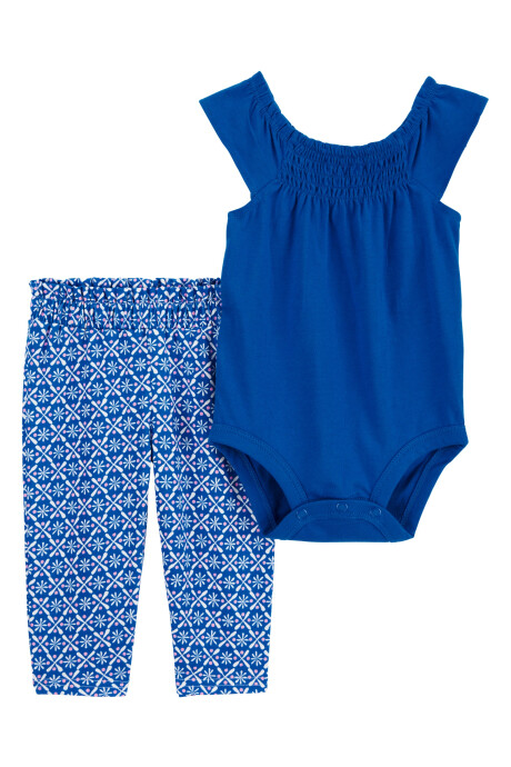 Set dos piezas de algodón, pantalón y body con fruncido, azul Sin color