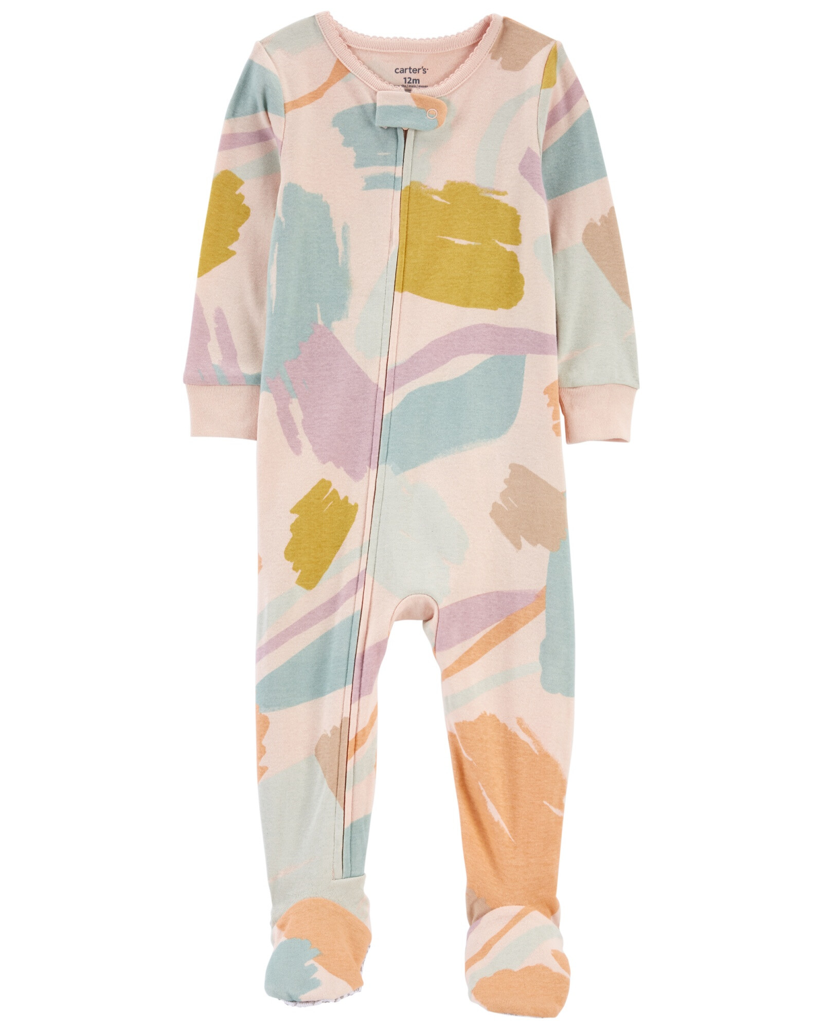 Pijama una pieza de algodón con pie y doble cierre diseño acuarela. Talles 12-24M Sin color