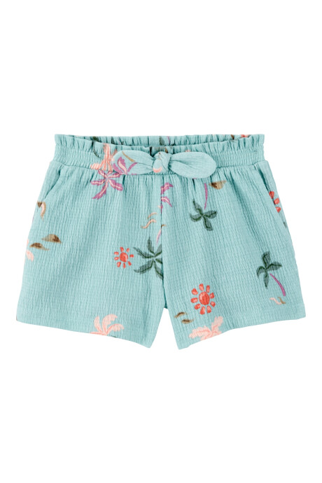 Short de jersey arrugado, diseño floral Sin color