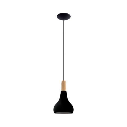 Lámpara campana metal negro y madera Ø18cm SABINAR EG4306