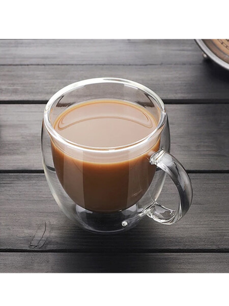 TAZA VIDRIO DOBLE FONDO PLATEADO