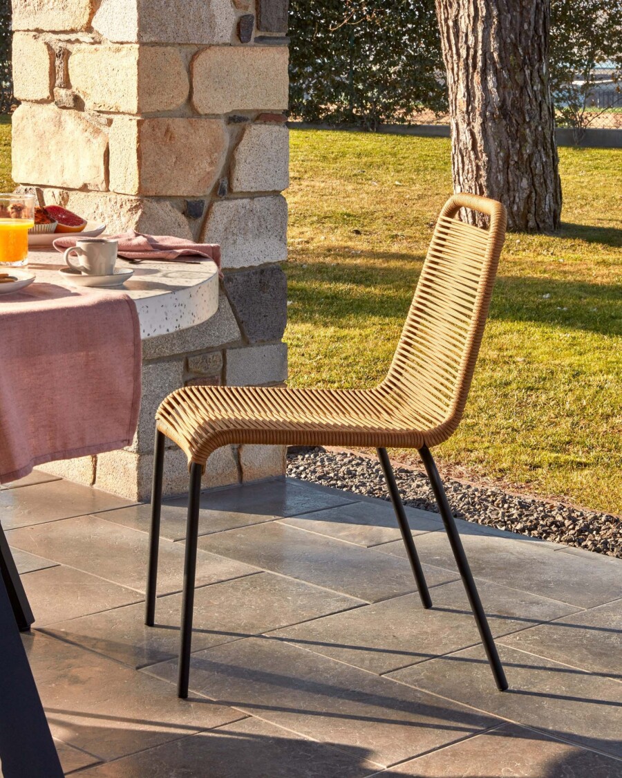 Silla Lambton de cuerda marrón y acero con acabado negro