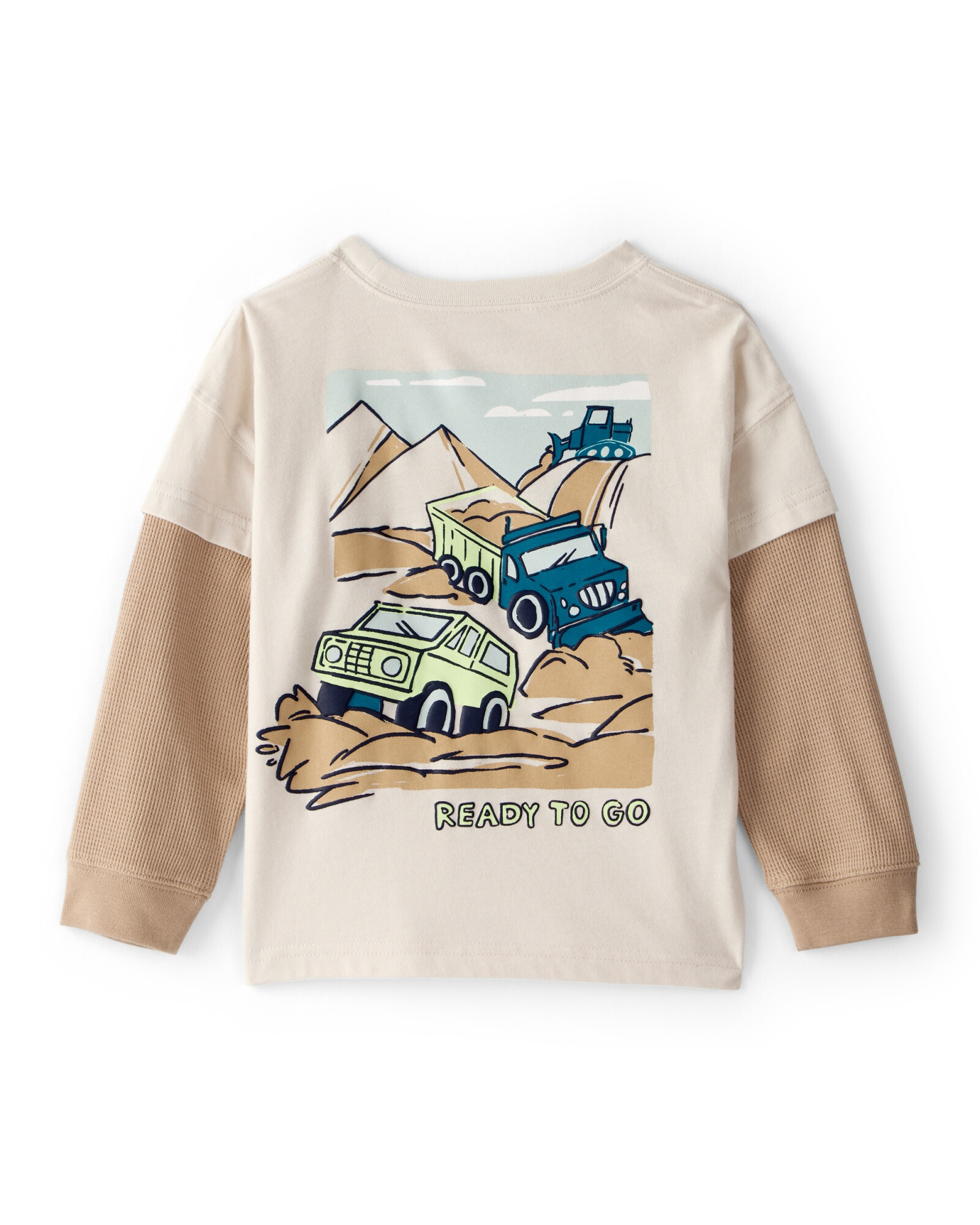 Remera de algodón, manga larga, beige, estampada Sin color
