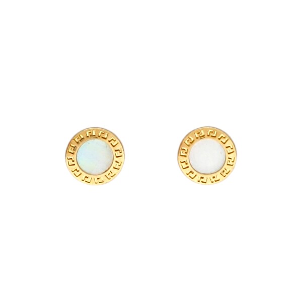 Caravanas Circulo Greca de oro- Oro bajo - Nácar- CA8054 conpiedra