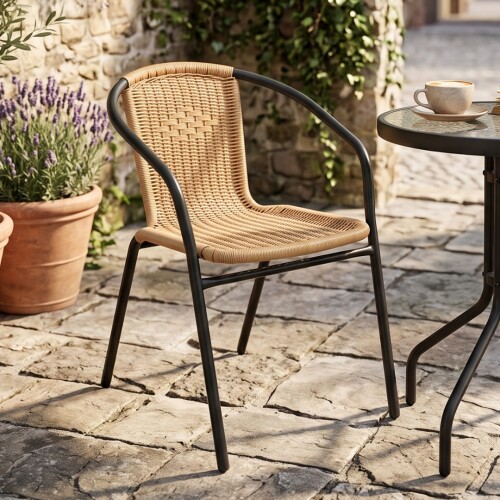 Silla Símil Rattan y acero clásica Beige