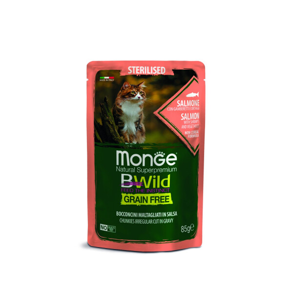 MONGE BWILD POUCHES ESTERILISED SALMON W/VEGETABLE 85 GRS MONGE BWILD POUCHES ESTERILISED SALMON W/VEGETABLE 85 GRS