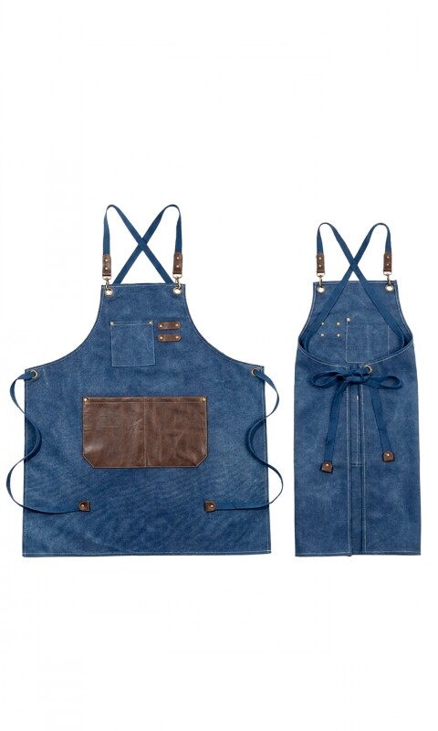 DELANTAL ASADOR CANVAS C/ BOLSILLO AZUL