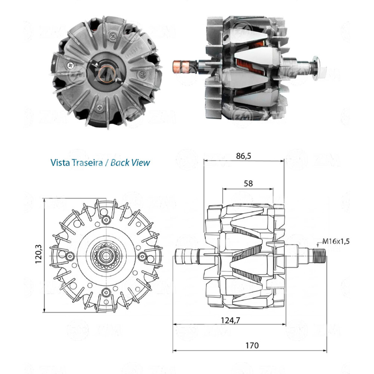 BOBINA ALTERNADOR ARRANQUE SCANIA ROTOR SCANIA S/PREST.24V 150A PARA ALT/9048002 ZM 