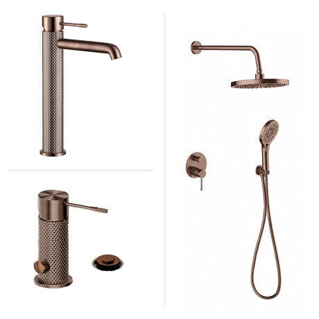 JUEGO DE GRIFERIA SIGNATURE ROSE GOLD CON LAVATORIO ALTO BRONCE-ROSE GOLD