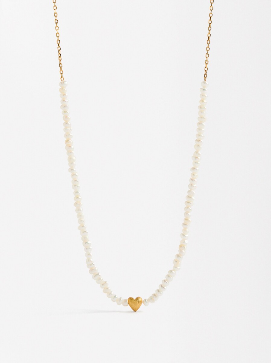 Collar Con Perlas De Agua Dulce - Plata De Ley 925 - dorado 