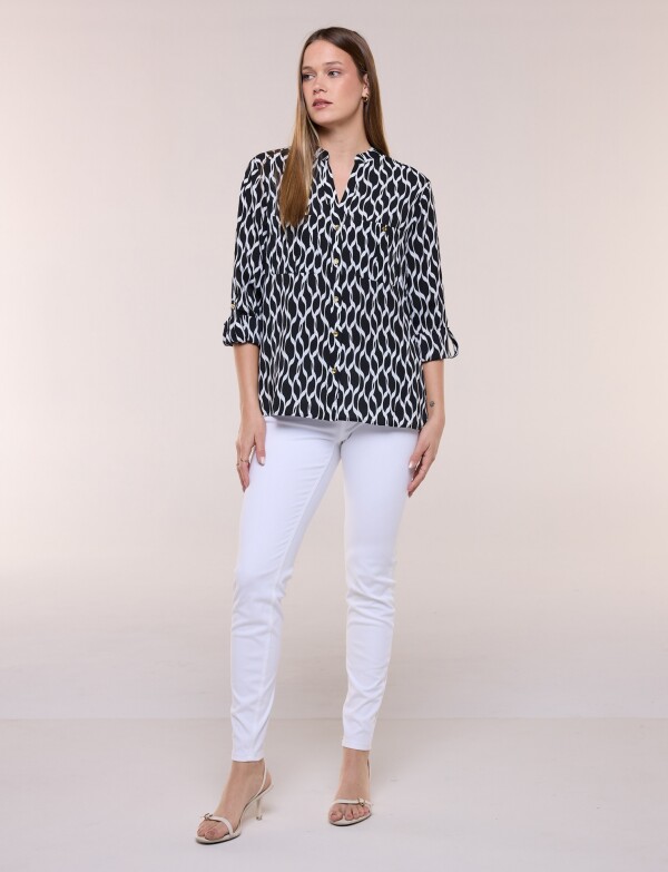 Camisa Detalle Botones Printed NEGRO/BLANCO