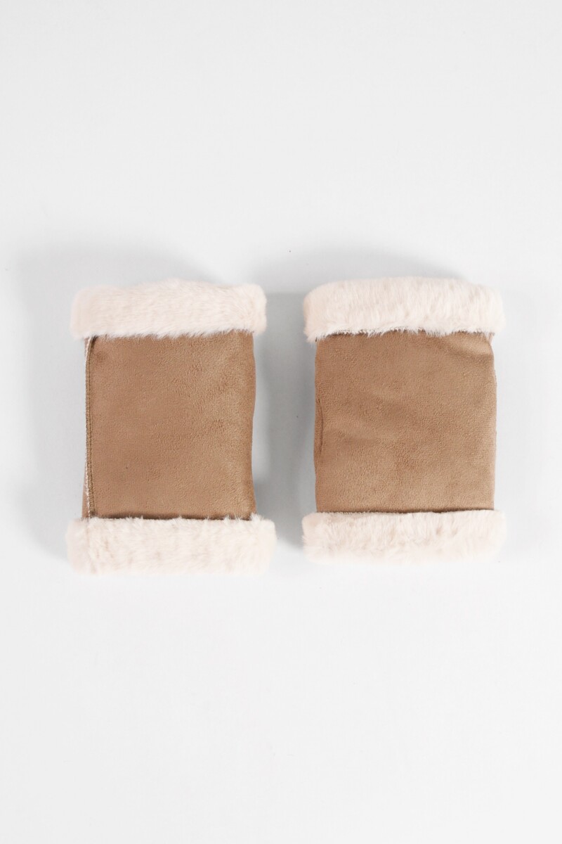 Mitones de suede con pelo topo