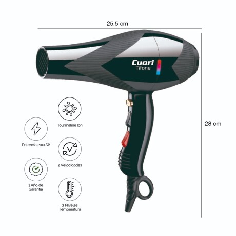 Secador de Pelo Iónico Profesional de 2000W Cuori Tifone Negro