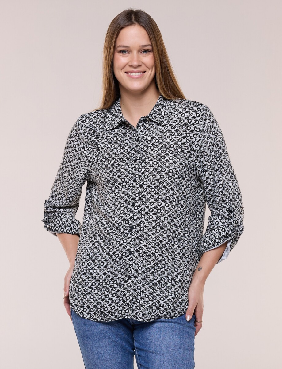 Camisa Manga Larga Con Estampa - Negro/blanco 