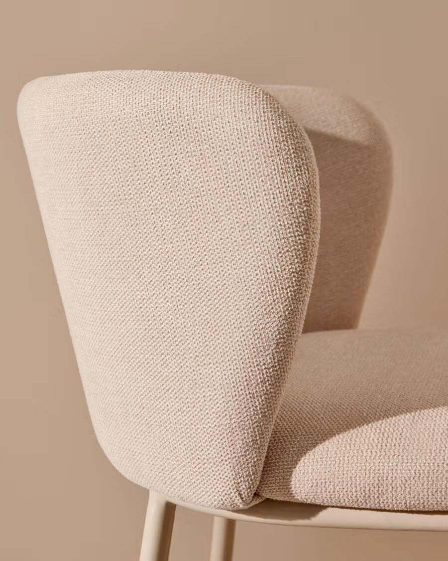 Taburete Ciselia de chenilla beige y acero beige altura 65 cm Taburete Ciselia de chenilla beige y acero beige altura 65 cm