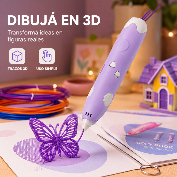 Lapicera 3D Infantil Recargable con Filamentos Violeta 1